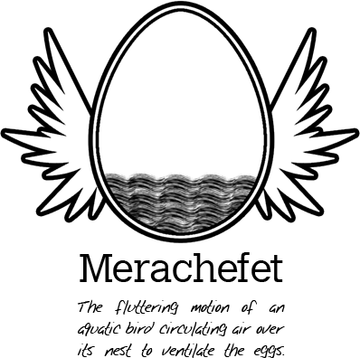 Merachefet: The fluttering motion of an aquatic bird circulating air over its nest to ventilate the eggs.